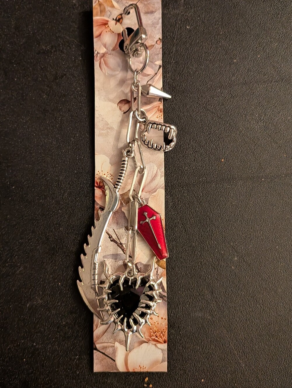 Handmade Silver Gothic Heart & Weapon Keychain Purse/Bag Charm.